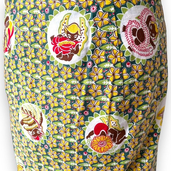 40s Paradise Sportswear Floral Nymph Fairy Wrap Skirt Cotton Hawaiian Tiki Print - Picture 2 of 7